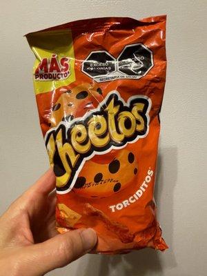 Mexican Cheetos, not too salty, like blue cheese flavor. Not spicy