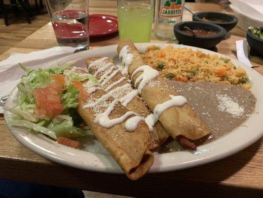 Flautas, Rice And Beans, Ensalada