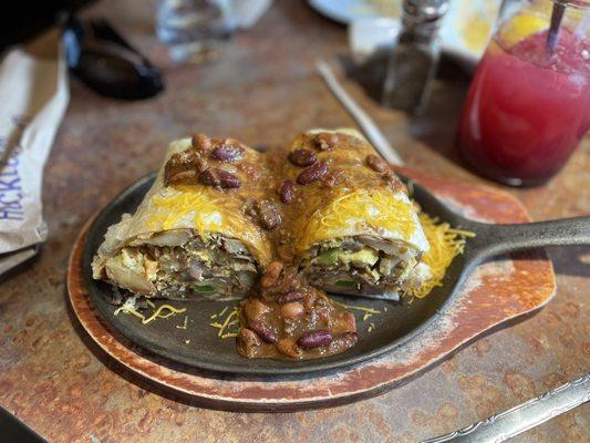 Huck's Breakfast Burrito with chili