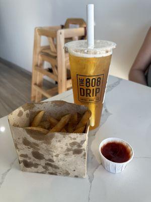 French fries and lillikoi green tea!