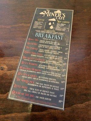 Breakfast menu