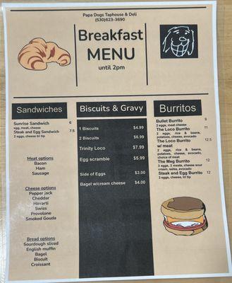 Papa dogs breakfast menu served til 2pm