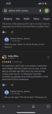 Owner comments on reviews