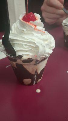 The soft serve was so rich and creamy surrounded by velvety hot fudge so rich you want to lick the cup after