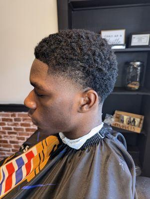 Temp fade with curls/sponge