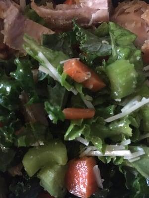 Organic kale, organic green leaf, organic celery and organic carrots make a mighty fine salad!!!