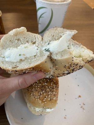 Everything bagel with scallion cream cheese