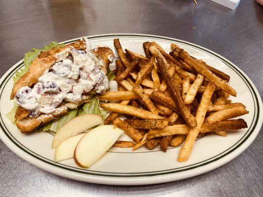 Chicken Salad Sandwich on croissant and hand cut Fries