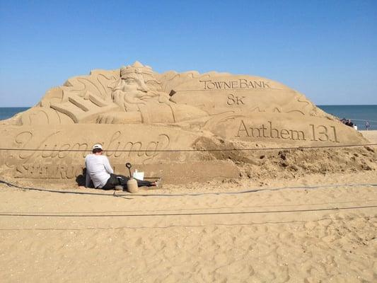 Sand sculpture in the works. Shamrock 2014.