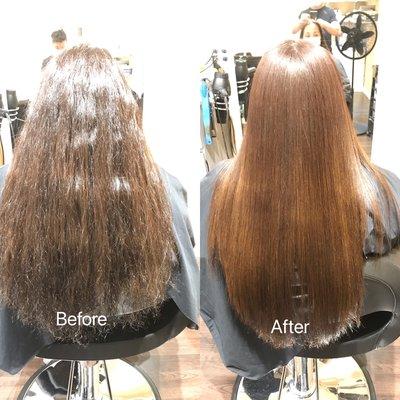 Extra long hair for keratin straight treatment.