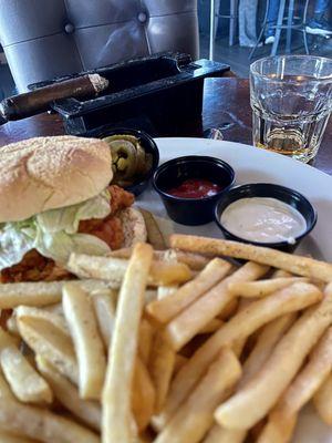 Chicken ( Fried ) sandwich and fries