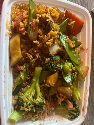 Mixed Vegetable and pork fried rice with king pao sauce