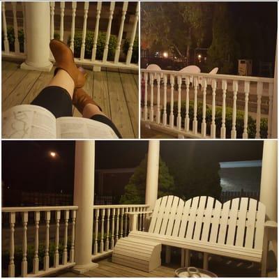 Front wrap porch of "main house" overlooks pool, lake view, with plenty of Adirondack chairs. Chillin' in the p.m. ;)