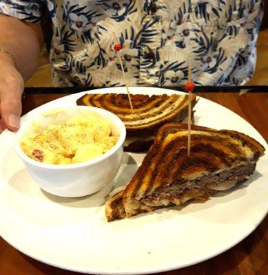 Patty Melt and Potato Salad.  Both good but under-seasoned; a problem easily resolved with S&P.