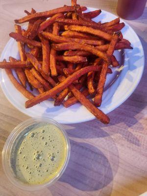 Side of sweet potato fries and cilantro aioli (which was delicious)