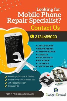 All kind of Repairs on iPhone, iPad, Samsung, LG, Pixel phones and Also all brand of computer repairs like Apple, HP Dell Toshiba and more.