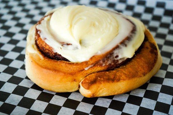 You guys!!! We have some new treats here in the shop! We have cinnamon rolls the size of your face with cream cheese, pretzels, and bagels!!