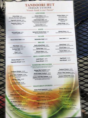 Menu as of 8/6/21