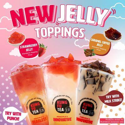 Try our new made-in-house toppings: Strawberry Jelly and Coffee Jelly!