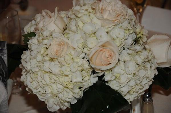 White Hydrangeas and Rose Centerpiece.