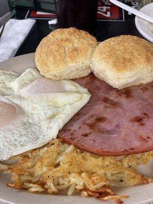 Ham, Eggs, Biscuits & Hashbrowns