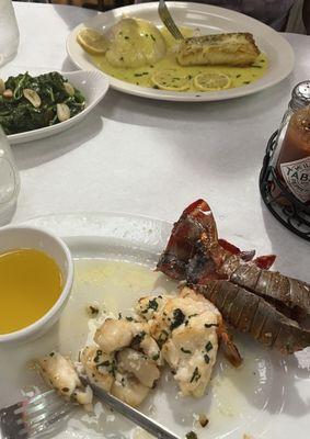 7oz Lobster Tail & Yellow blob over Chilean Bass w/ Broccoli Rabe (Yuck)