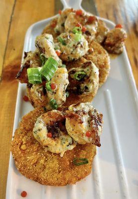 Fried Green Tomato & Lemon Basil Shrimp is oh so fresh, flavorful & delish! (5/5)