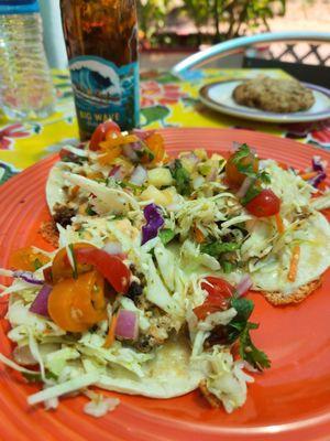 Fish tacos, beer, and the homemade cookie!