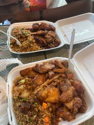 Borboun Chicken & Orange Chicken W/ Vegetable Fried Rice