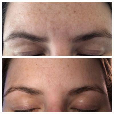 Eyebrows before and after.  Sharry always does an amazing job! Keeps them true to my face