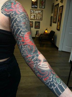 Japanese sleeve tattoo by Wes Holland