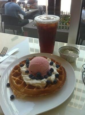 Lavender Ice Tea and Waffle