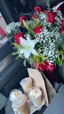 My wife's bouquet and morning coffee