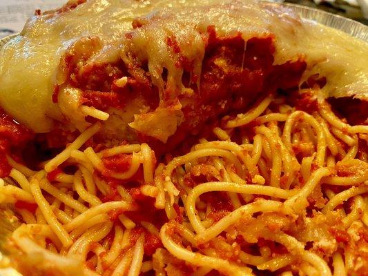 Chicken Parmesan with spaghetti