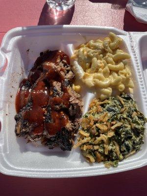 Brisket, Mac & Cheese, Spinach Casserole