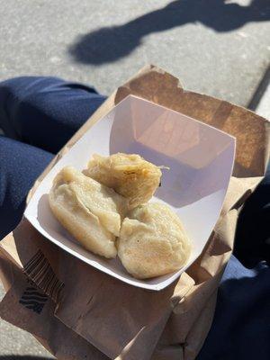 Chives bao, pork bao, chicken + cilantro bao