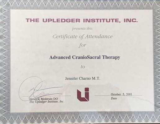 Jenny has been certified as an Advanced CranioSacral Therapist, and is happy to offer CranioSacral Therapy