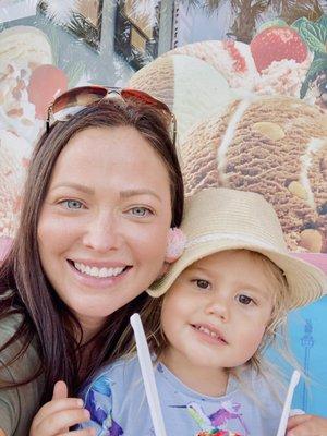 Adalyn & I enjoying our ice cream outside the shop