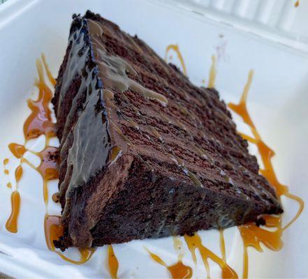 Chocolate cake with caramel sauce