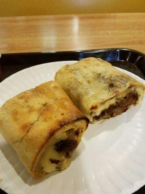 Steak and onion stromboli. Like a cheese steak with pizza dough!