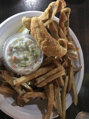 Fish and chips with coleslaw