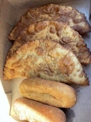 Chebyreki with meat ( kinda like empanadas ) and fried potato pies