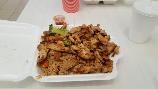 Double meat chicken teriyaki, fried rice and veggies.