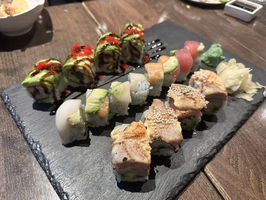 Green Dragon Roll, Rainbow Roll, Snow Corn Roll