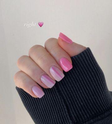 I had to do this set in pink because I was told there was no clear dip color they could use for the nails with the stripes.