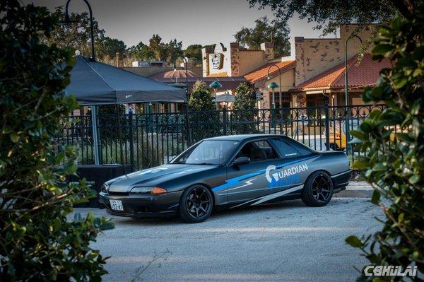 Our company car! Nissan R32 Skyline GTST with custom Satin Black and Blue/White Reflective Vinyl Wrap