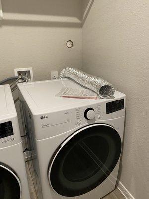 Cannot use the dryer machine because no ducts