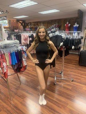 Happy customer showing off her new leotard.