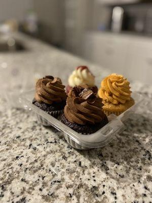 Coffee (left), red velvet (top), peanut butter cup (front middle), and Thai tea (right)