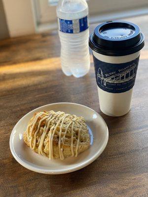 Maple Pecan Scone and large black coffee